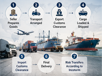 International shipment process with trucks ports customs and delivery operations in Europe