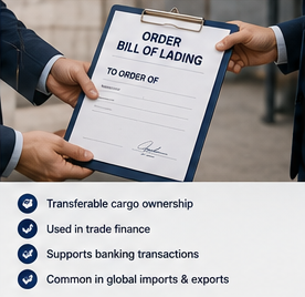 International trade finance and Order Bill of Lading document in cargo shipping