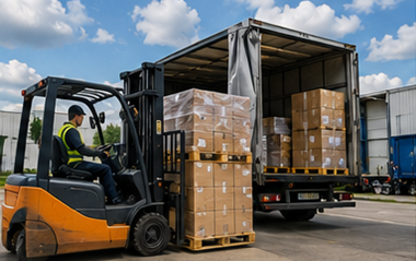 Pallet transport with stacked pallets forklifts logistics trucks and warehouse freight operations
